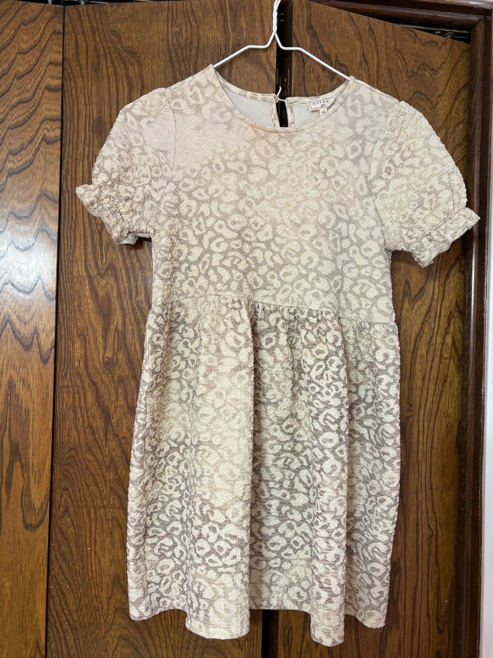 Hayden Girls Cream and Light Taupe Leopard Jacquard Babydoll Dress